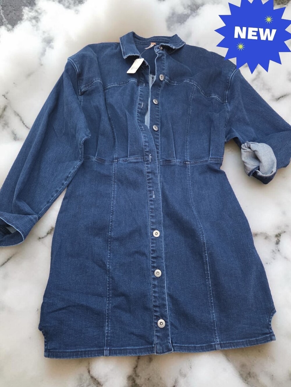 Free People denim trendy snap dress Women size 14
